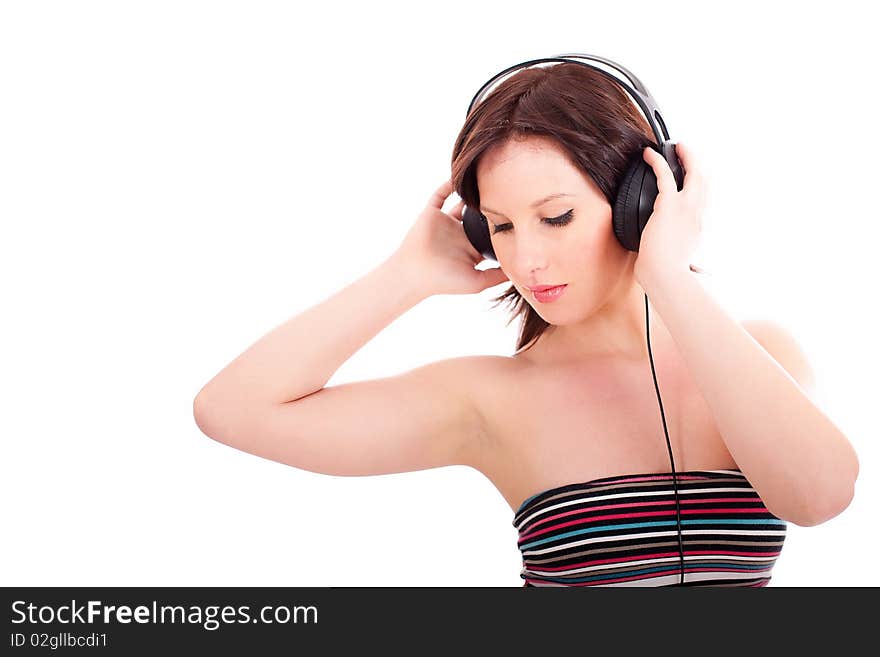 Young woman listening music