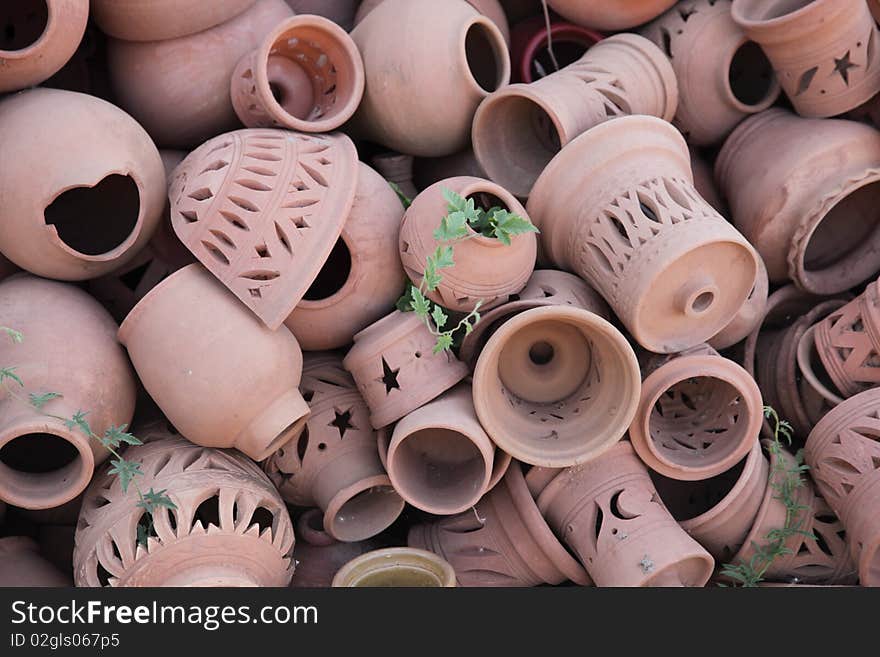 A pile of terracotta pots.