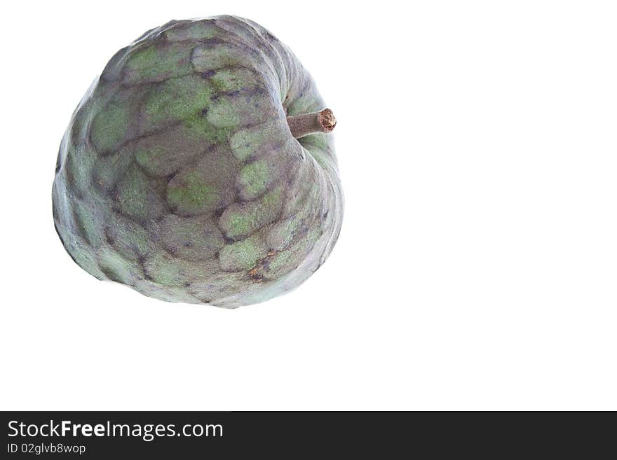 A chirimoya or custard apple against a white background