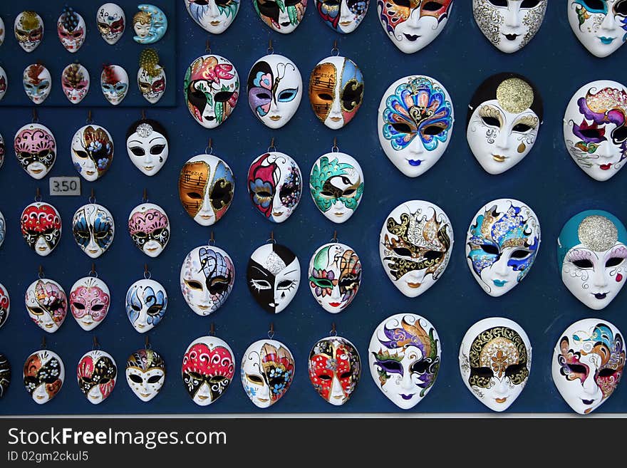 Ornate replica masks for the Venice carnival. Ornate replica masks for the Venice carnival