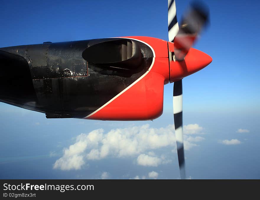 Nice view out of seaplane's bull's-eye in Maldives