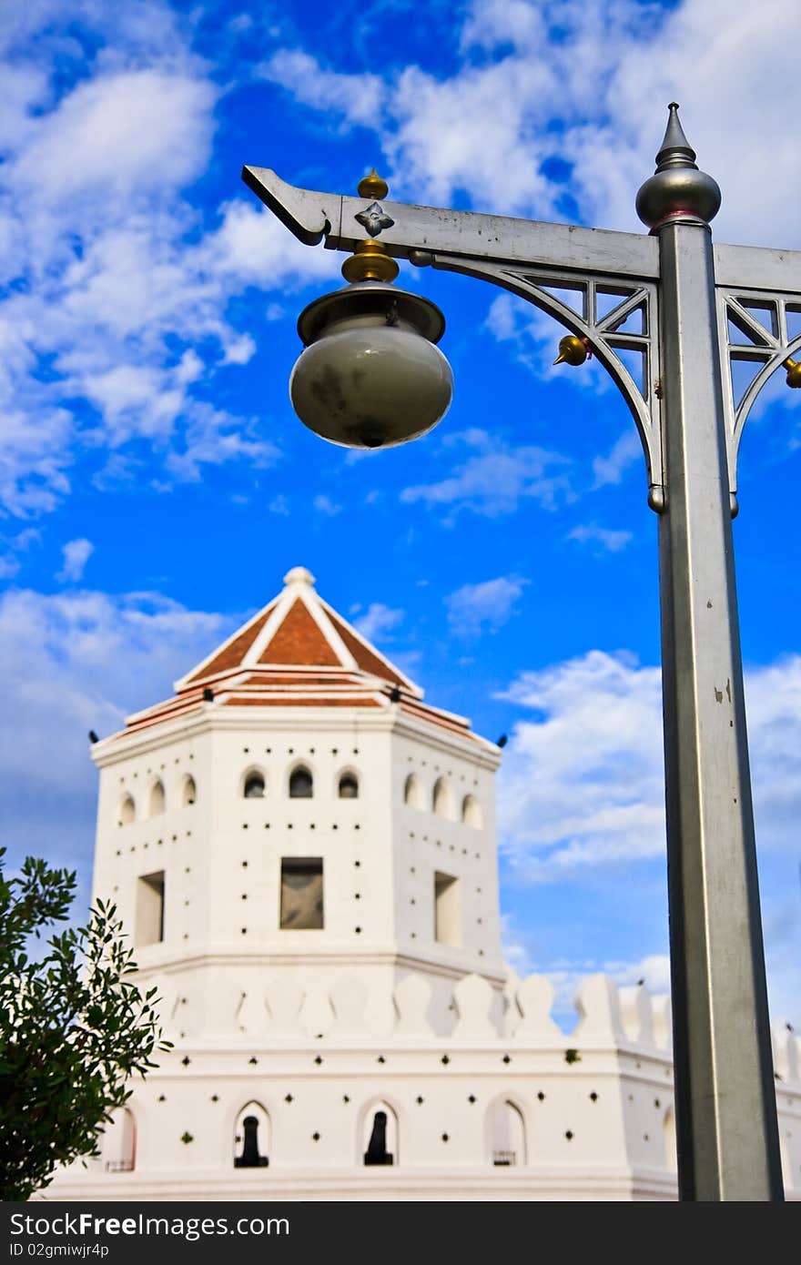 Old fortress and old lamp in Thailand