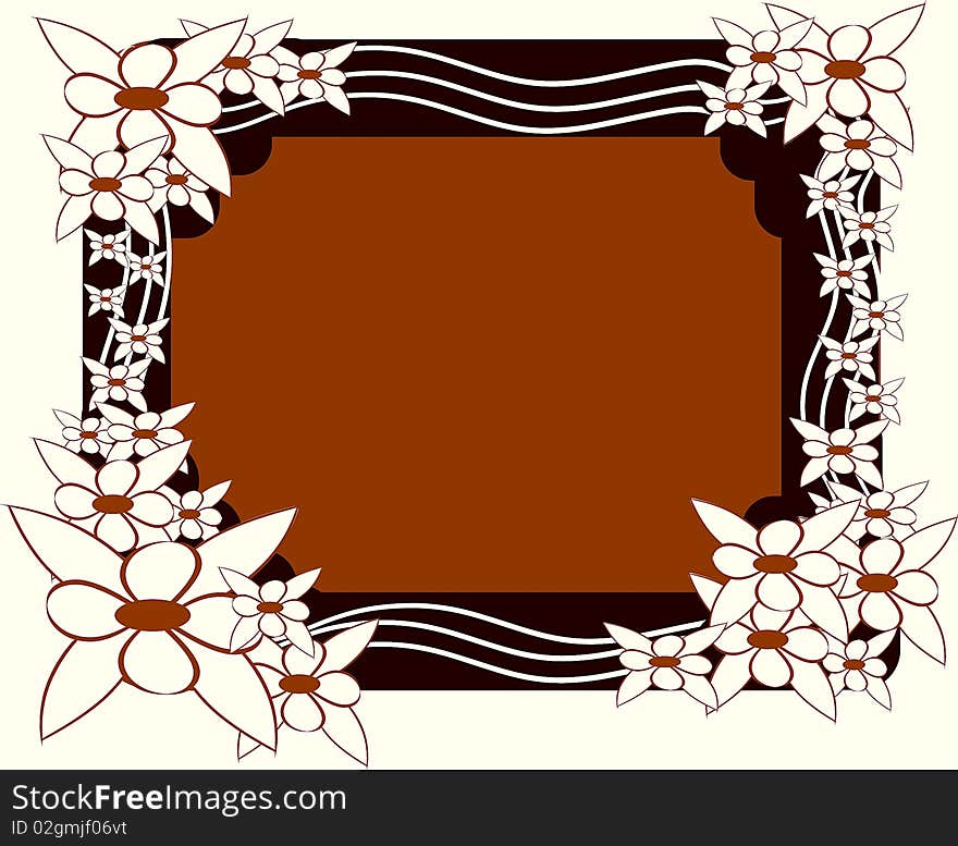 Image representing a colored frame decorated with stylized white flowers and wavy lines. An illustration that can be used for various projects, such as greeting cards or event invitation cards.