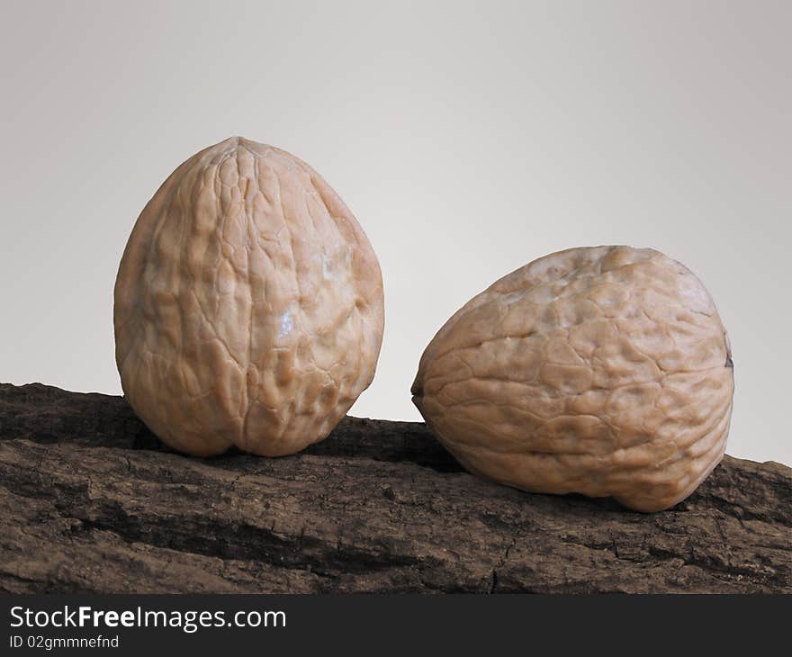 Two Walnuts on a tree, one vertical and the other is horizontal. Two Walnuts on a tree, one vertical and the other is horizontal