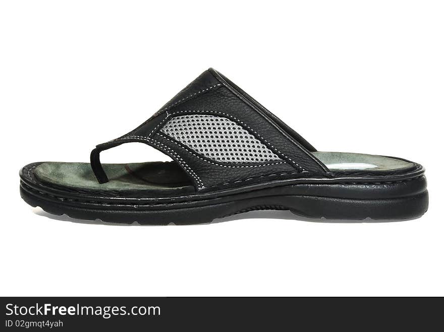 This is a beautiful black leather men sandal isolated on a white background.