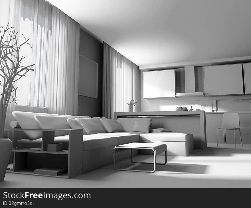 Modern white drawing room 3d image