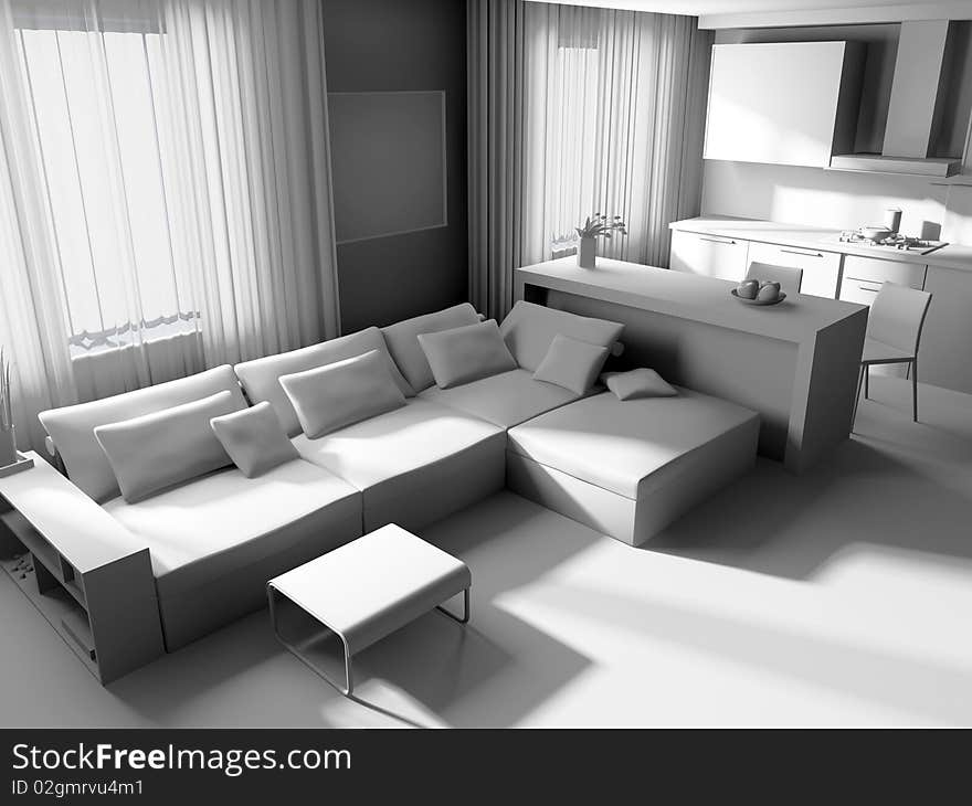 Modern white drawing room 3d image