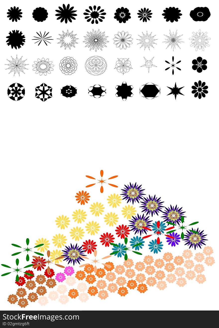 32 floral designs for universal use. Easy to create floral ornaments. 32 floral designs for universal use. Easy to create floral ornaments.