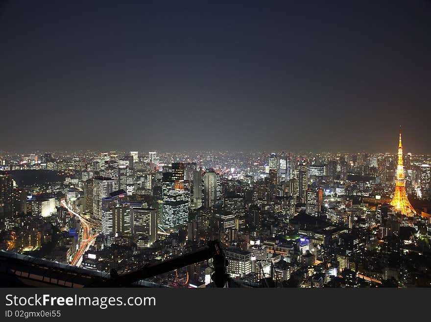 Illuminated Tokyo City in Japan at night from high above