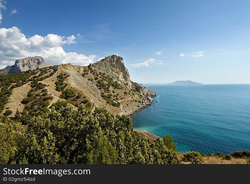 Crimea mountains and Black sea landscape, good sunny day. Crimea mountains and Black sea landscape, good sunny day