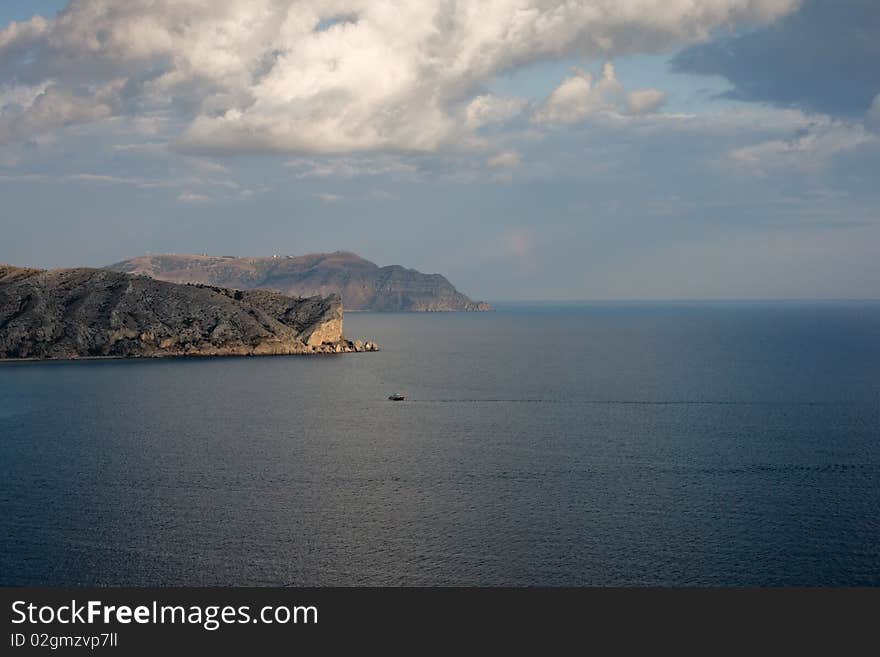 Black sea landscape, view on promontory, evening, Crimea. Black sea landscape, view on promontory, evening, Crimea