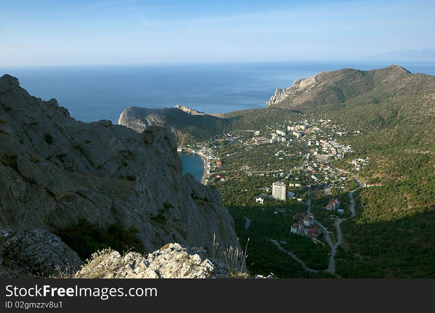 View on town from mountains on Crimea coast