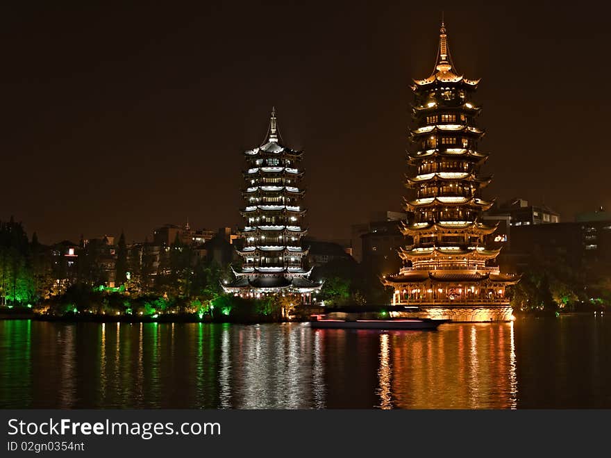 Sun and Moon pagodas, Guilin, China