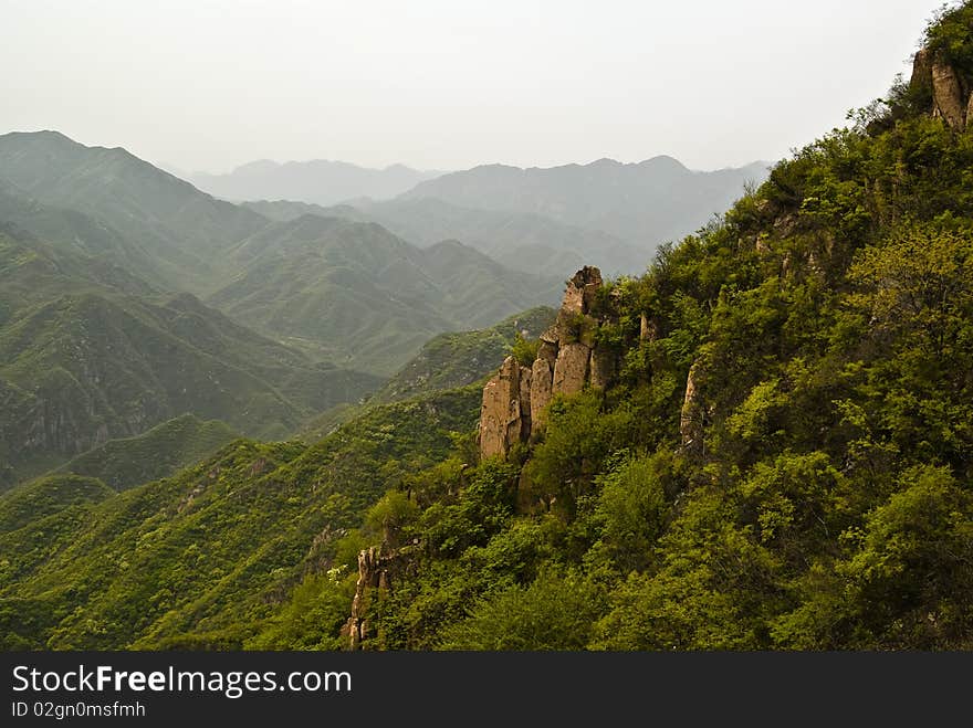 Water-eroded stone pillars and rock formations. Guilin, China.