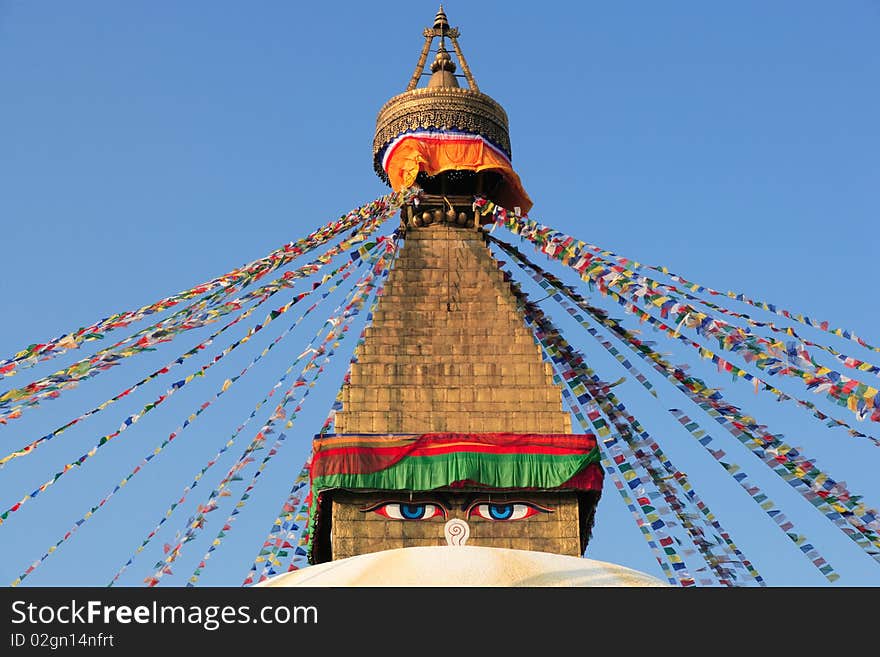 Top of buddhistic stupa in Kathmandu