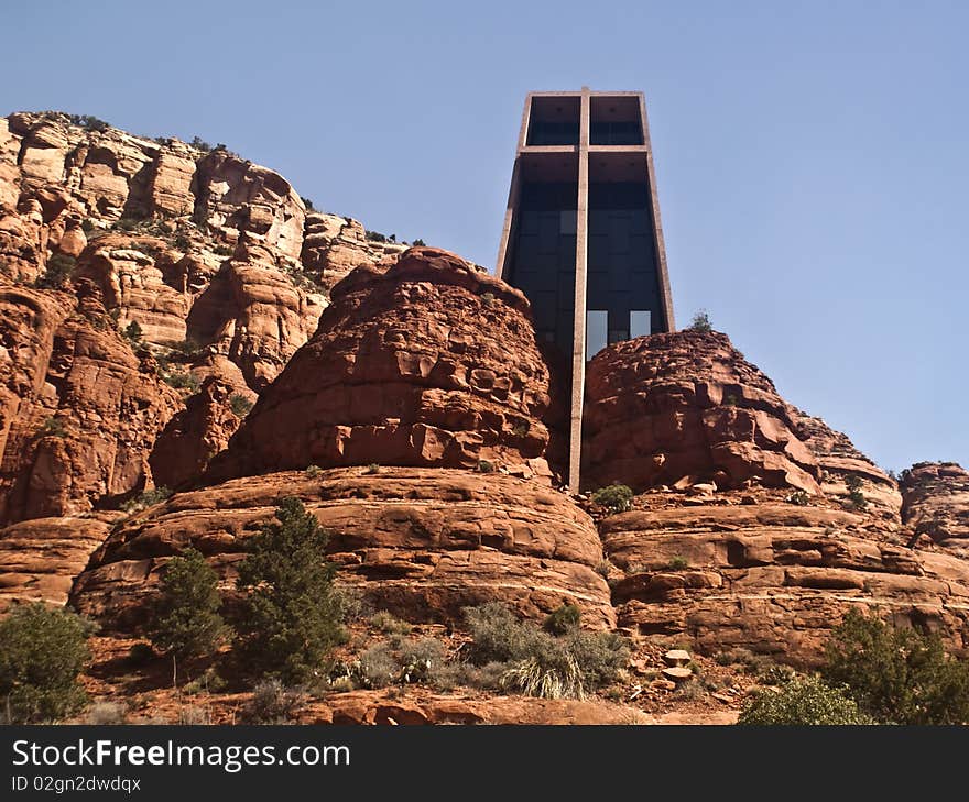 This is a picture of the famous Chapel of the Holy Cross in Sedona