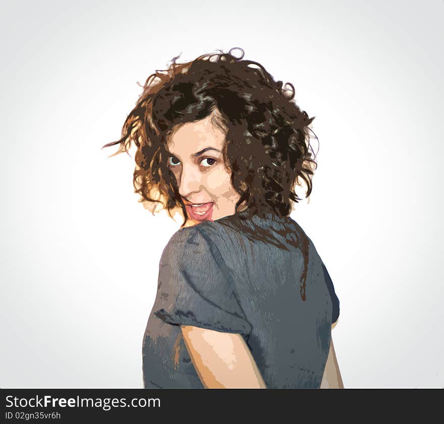 Girl in gray dress dance on white