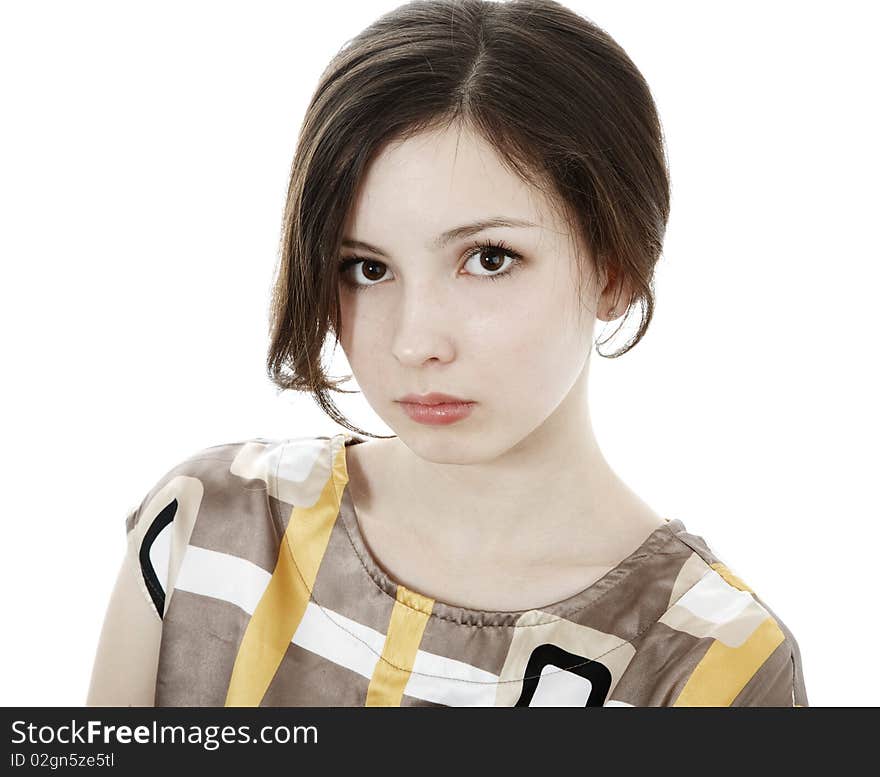 Portrait of a beautiful young woman isolated on white