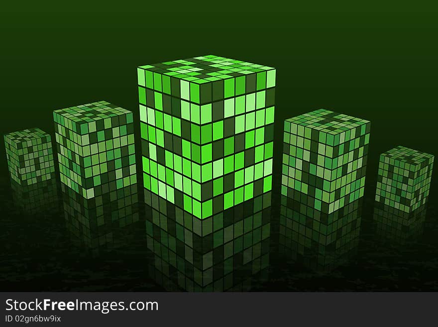 Graphic illustration of Green Cubes