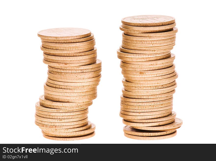 Heap of coins, isolated on white background