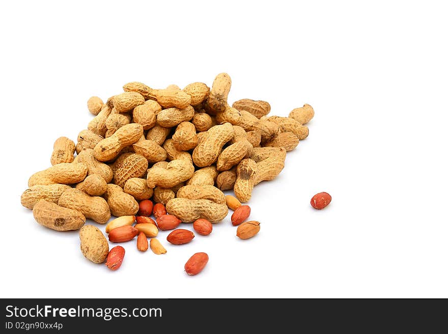 Handful of peanuts on a white background, isolated