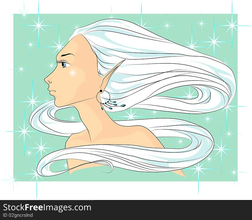 Winter is represented as a face of a young woman with long white hair.