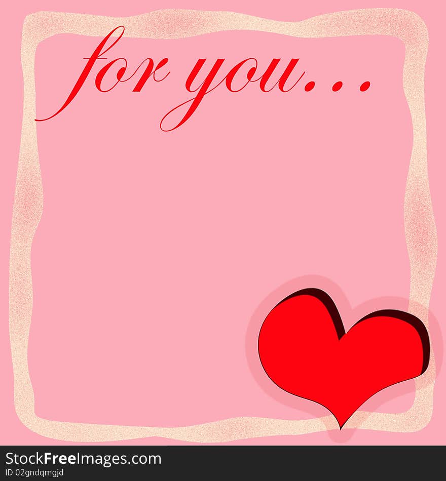 Red vector heart on pink background with text