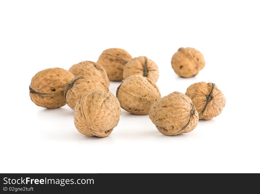 Group of walnuts. Isolated on white background.