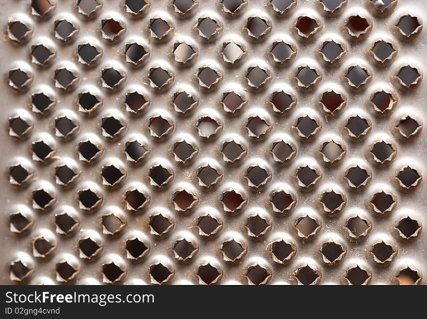 A metal background with holes. A metal background with holes