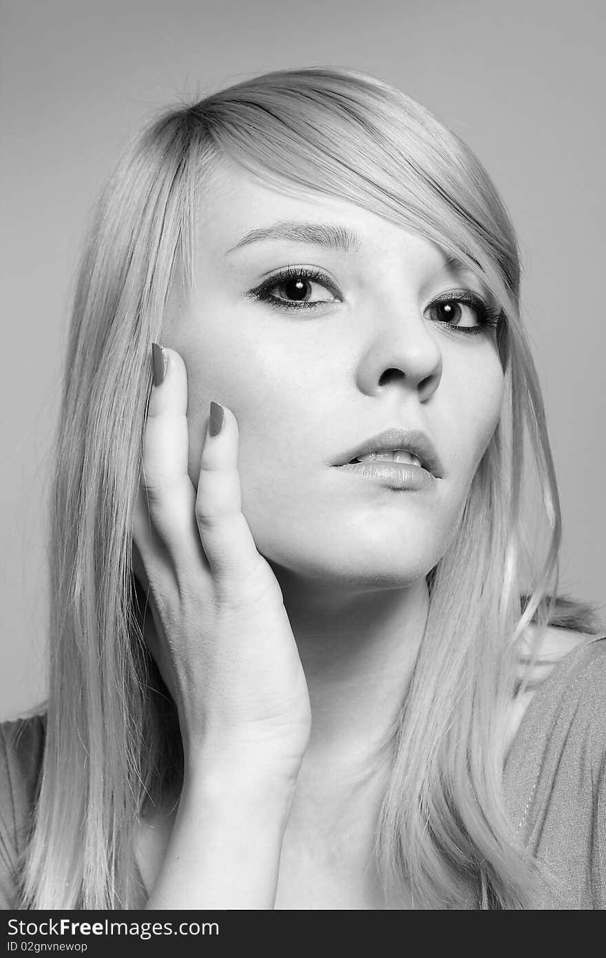 Portrait of beautiful blond woman, studio shot. Portrait of beautiful blond woman, studio shot