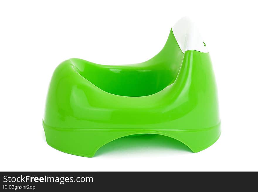 Series. Children's green chamber-pot isolated on white. Series. Children's green chamber-pot isolated on white