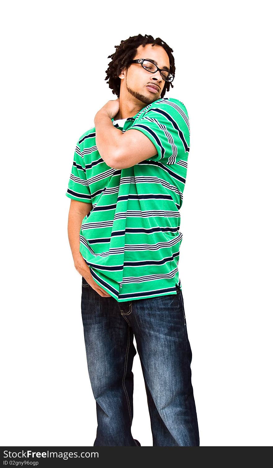 Middle to upper twenty year old adult male model posing on a white background.
Arm across chest holding neck. Middle to upper twenty year old adult male model posing on a white background.
Arm across chest holding neck.