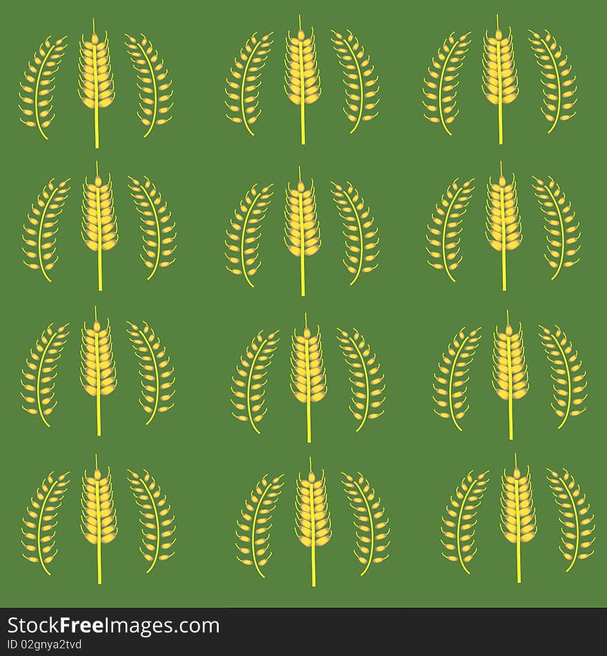 Seamless pattern with wheat on green background