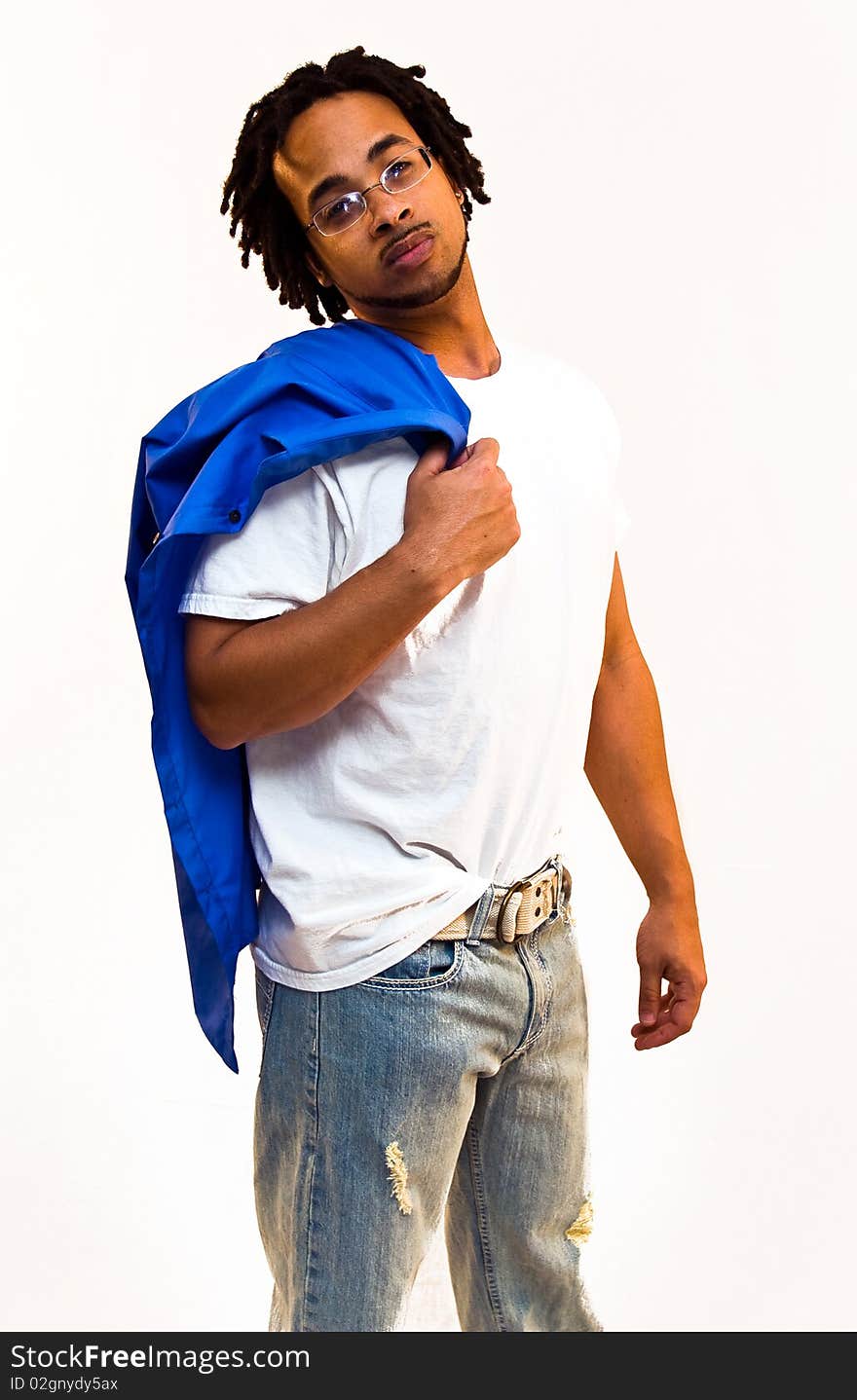 Middle to upper twenty year old adult male model posing on a white background. Middle to upper twenty year old adult male model posing on a white background.