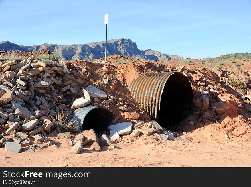 Culvert in Nevada Desert Wash, along the road in Valley of the Fire State Park.