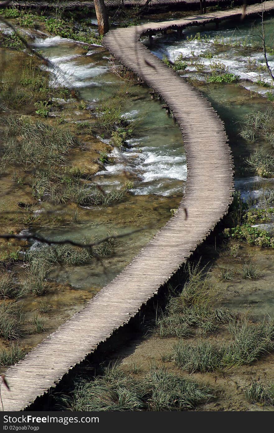 Wooden pathway in Plitvice Lakes national park in Croatia