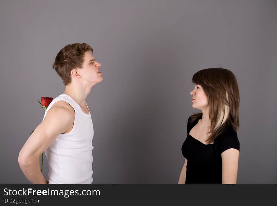 Dancing couple having fun in studio