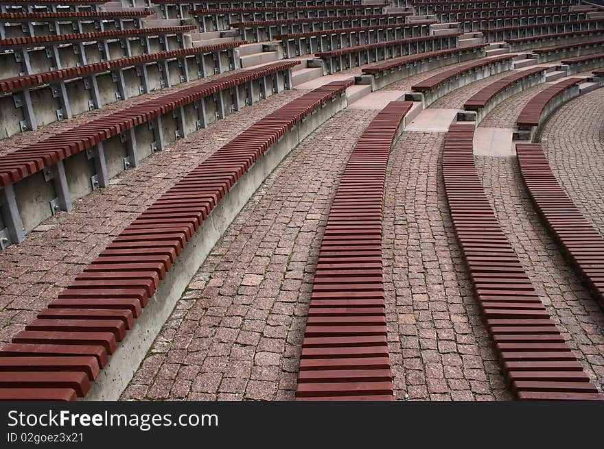 Curved benches at outdoor amphitheatre