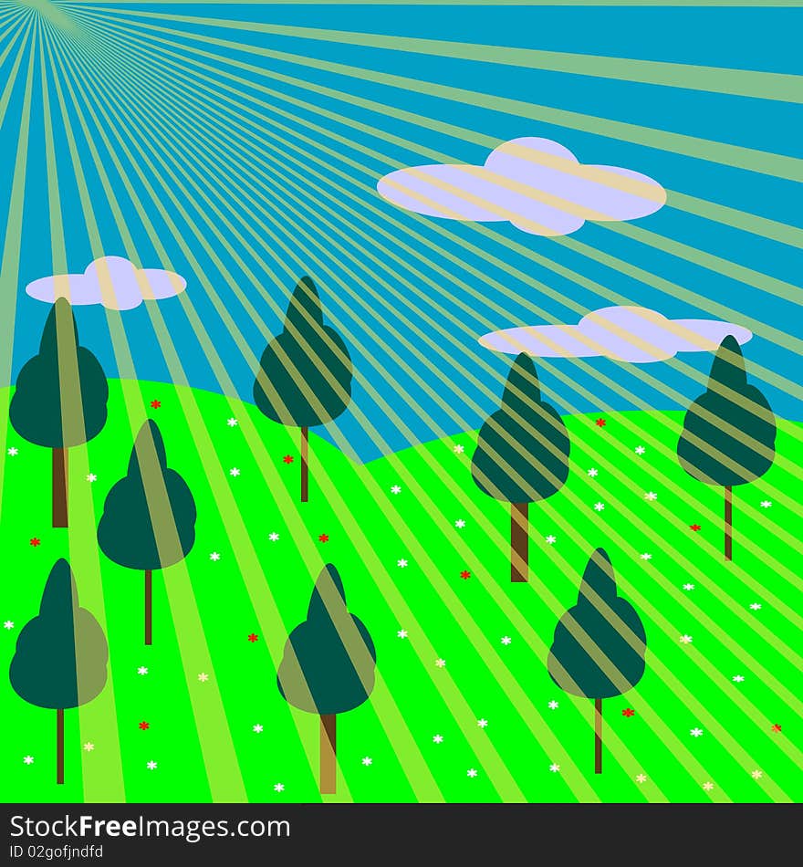 Abstract illustration: trees on a blue and green. Abstract illustration: trees on a blue and green