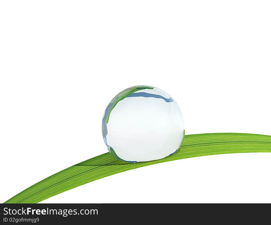 Waterdrop on a blade of grass. 3d image.