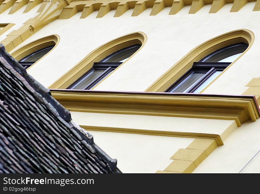 One building corner with beautiful architecture, public construction. One building corner with beautiful architecture, public construction