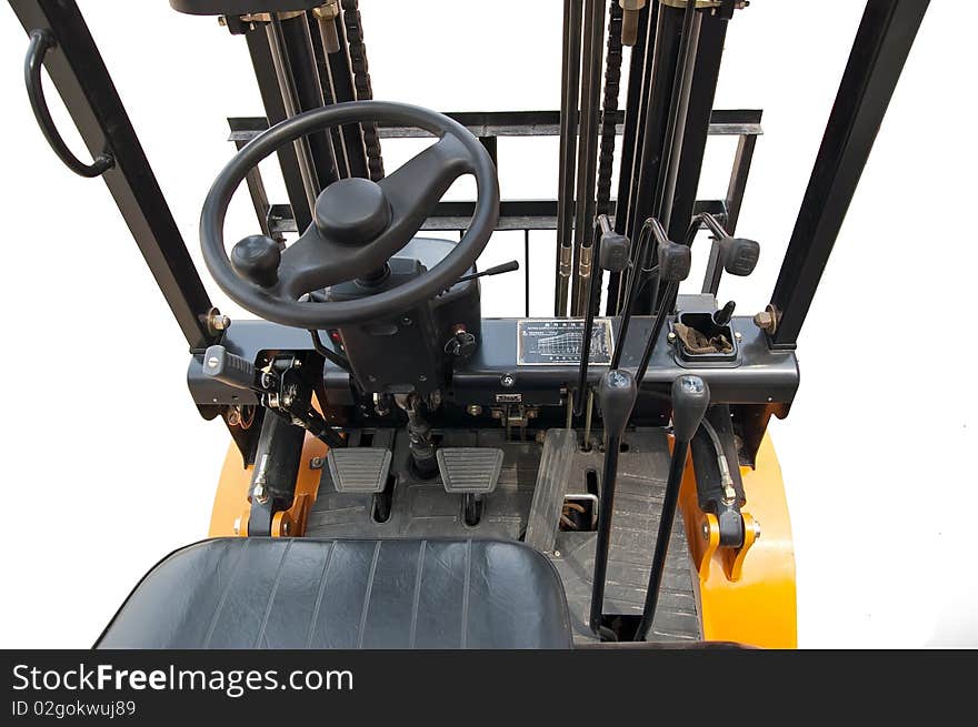 A forklift truck cab isolated on white background