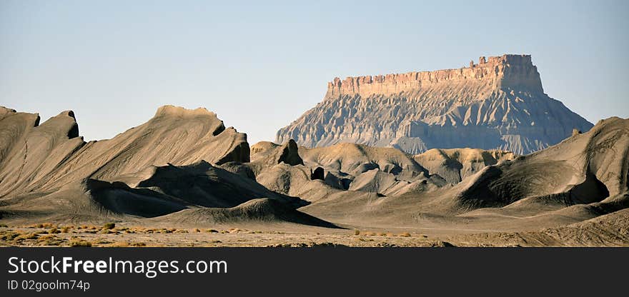 Lunar landscape seen somewhere in the middle of Utah, USA. This serves as a training ground for motorcycle trials (numerous wheel tracks). Lunar landscape seen somewhere in the middle of Utah, USA. This serves as a training ground for motorcycle trials (numerous wheel tracks)