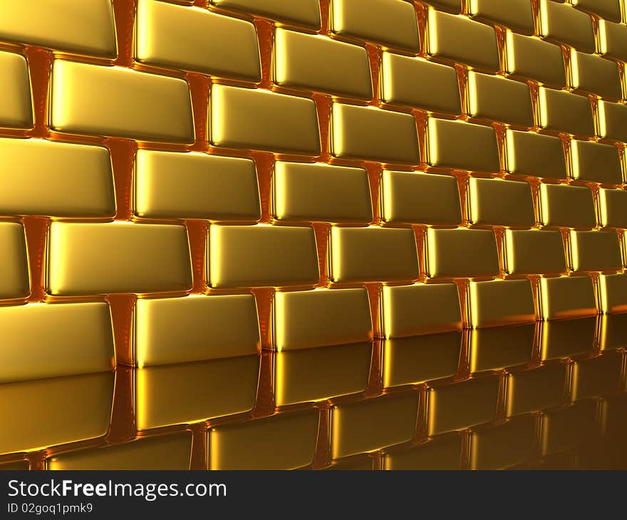 A gold wall is laid out from bullions