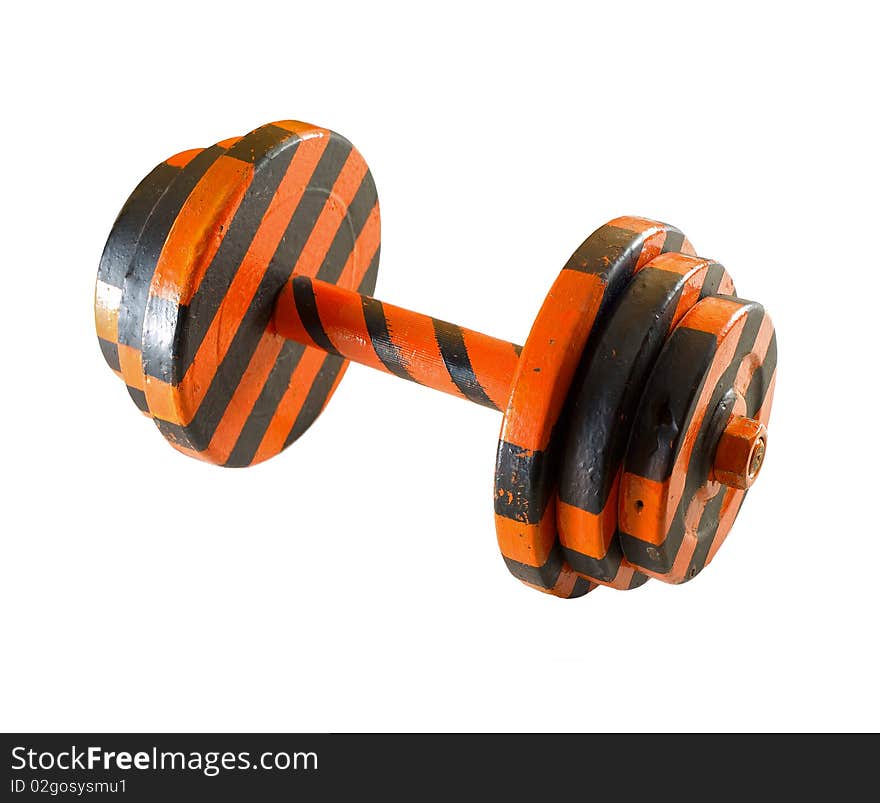 Striped dumbbell isolated