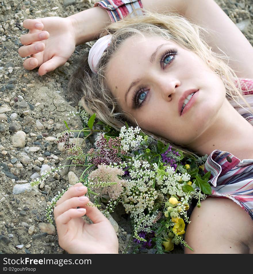 Beautiful young girl resting outdoors. Beautiful young girl resting outdoors