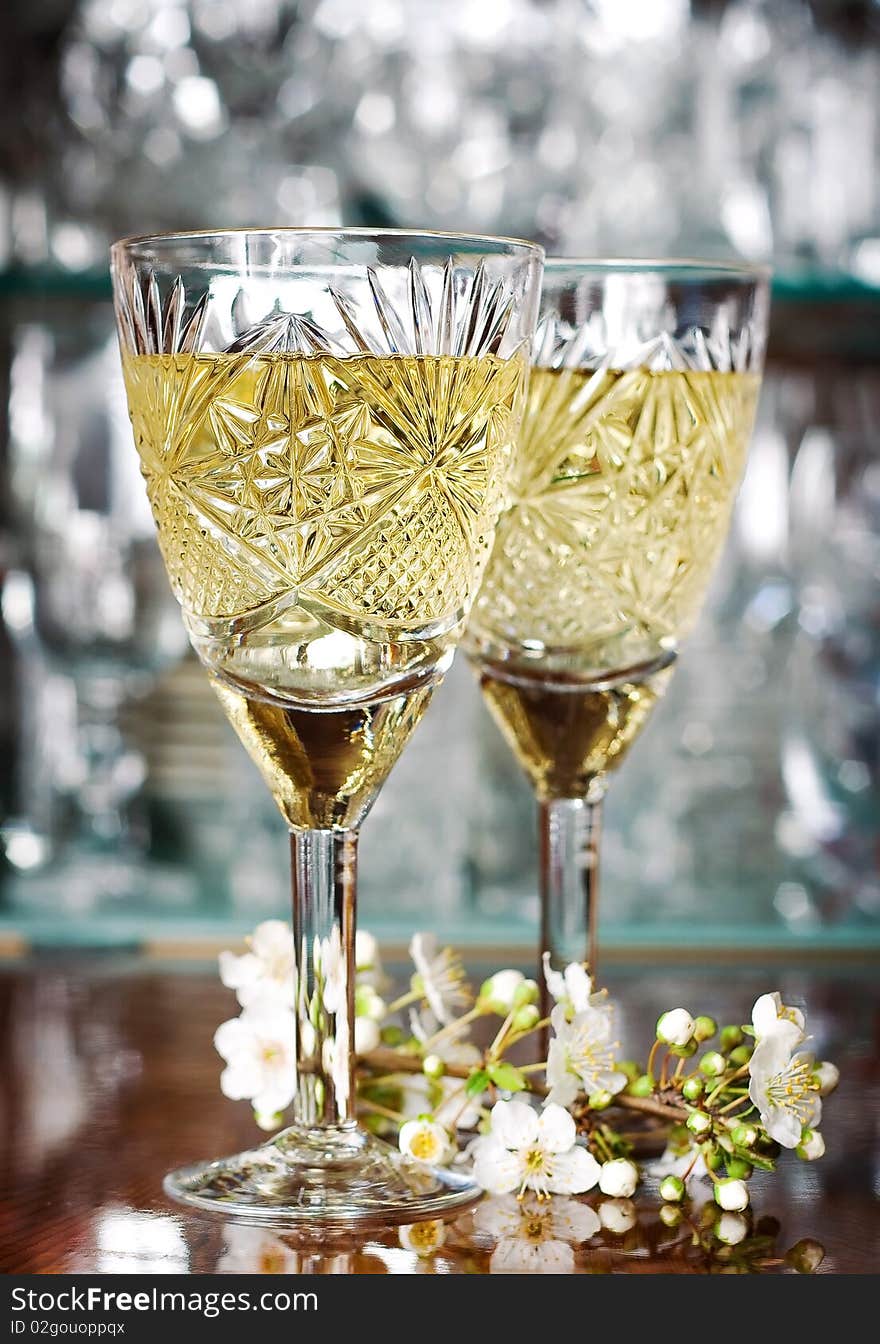 Wine glasses with a plums branch