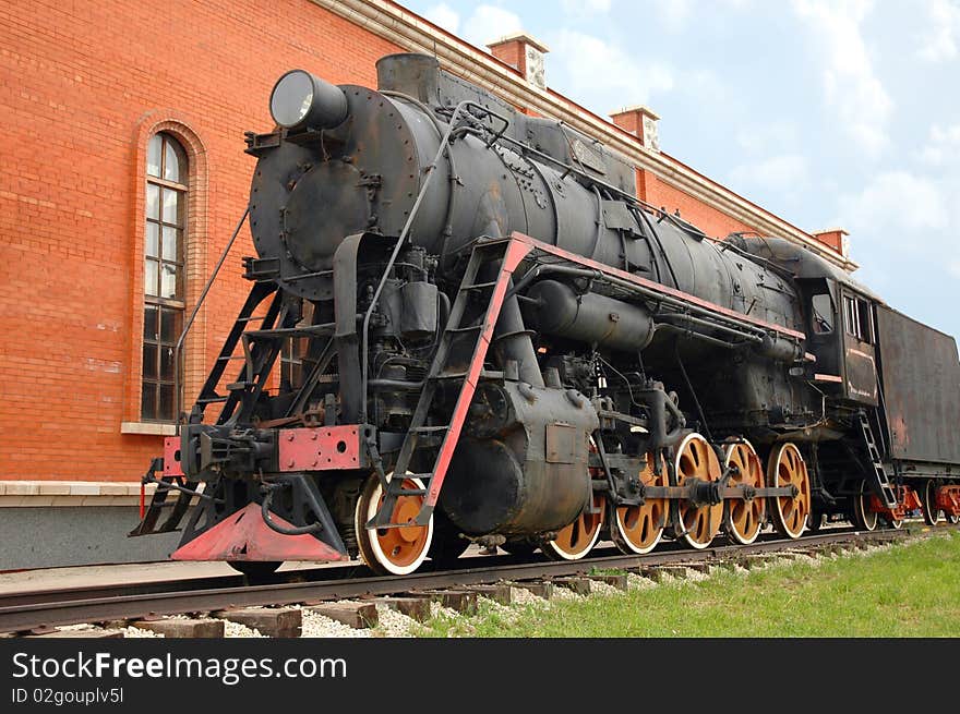 Old-time locomotive on the railway