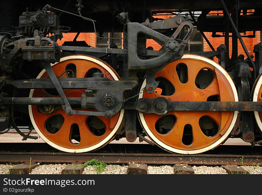 Wheels of the old-time locomotive. Wheels of the old-time locomotive