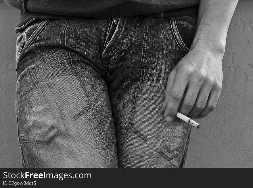 Men smoking, black and white photo. Men smoking, black and white photo